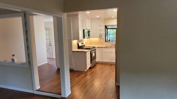 View into the kitchen after walls were removed.