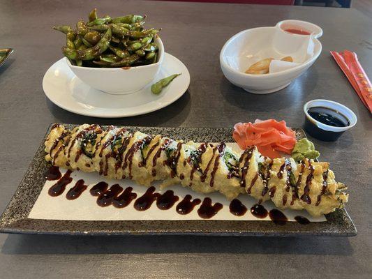 Edamame and Deep fried Veggie Roll