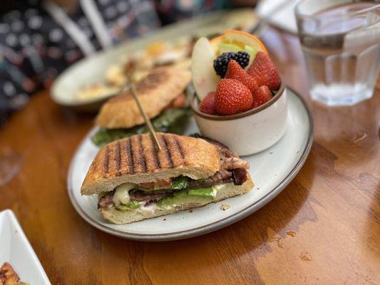 Smoked Brisket Panini with side of fruit