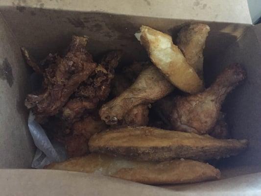 Box o' chicken and potato logs