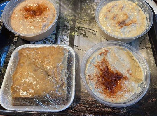 Balaclava is wrapped, on the right of it is hummus. Above the hummus is the baba and next to that is the spicy hummus.