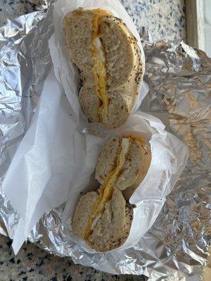 Egg and cheese on whole wheat everything