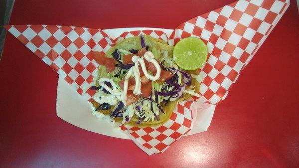 try our delicious Swai fish  taco tapped with fresh cabbage  fresh pico and our tasty secret home made sauce