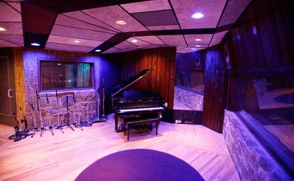 Studio B Recording Room with our Kawai Baby Grand piano.