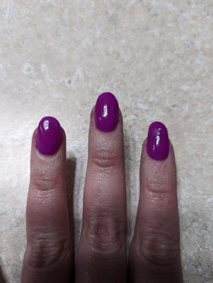 Notice the nails are not the same length, or evenly filed.