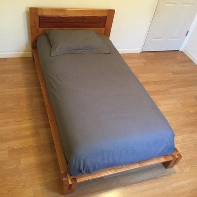 Cherry and Bubinga Tatami Platform Bed with Interlocking Joints