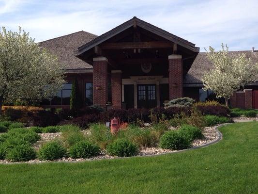 Front view of clubhouse in summer