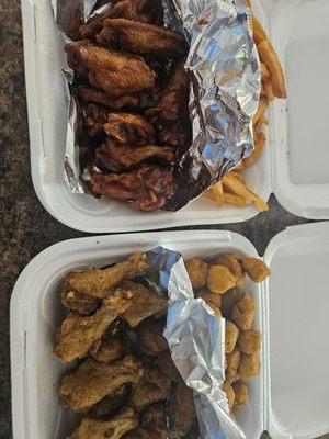 10 piece combos. Bbq w ff. Lemon pepper w. okra