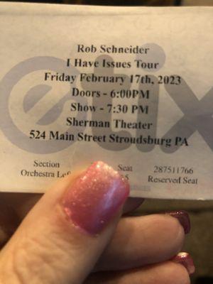 Seeing Rob Schneider tonight as a belated birthday gift from my daughter.