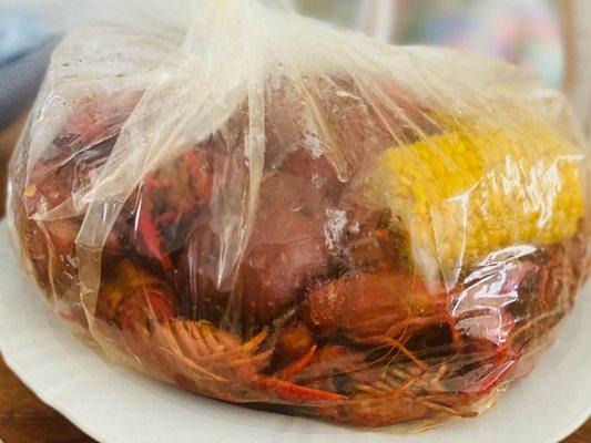 Bag of boiled Louisiana crawfish! Laissez le bon temps rouler! Woohoo! Great balls of Fire! The BEST! :)....