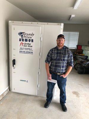 Happy customer with his new Tornado Alley Armor safe room.