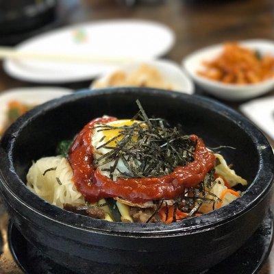 Delicious bibimbap. The egg is still runny and silky! Love it.