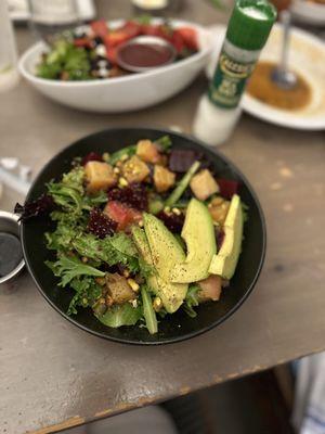 Roasted Beet, Candied Pecan Salad, and Vegetable Soup