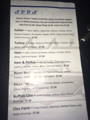 Bar menu with a lot of tasty options!  We are giving some good a try next!