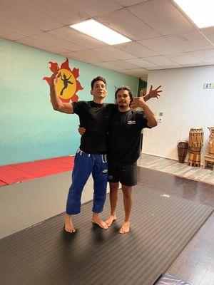 Coach Esteban and his nephew after our first class.  We started with three mats.