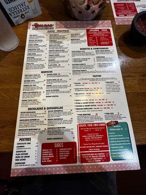 Front of menu