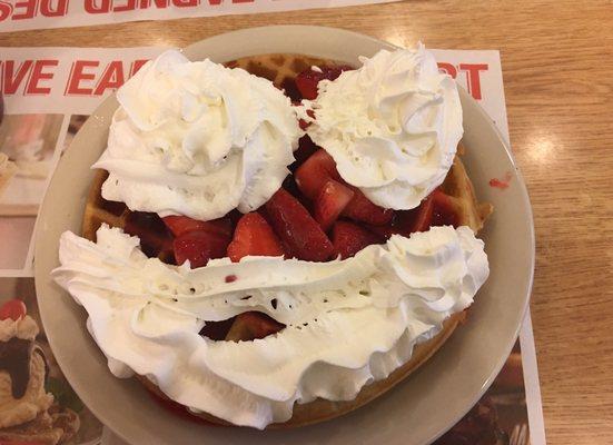 Belgian Waffle w/fresh strawberries & lotsa whipped cream.