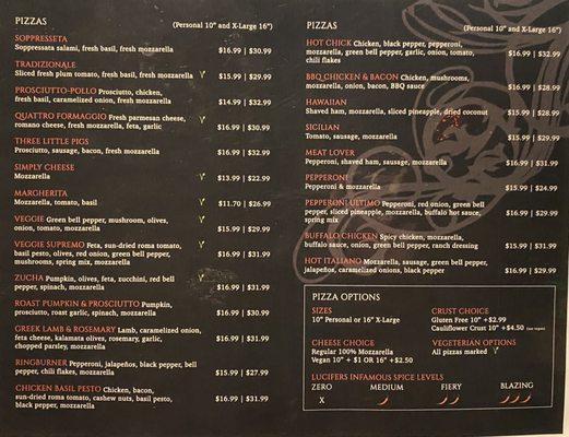 Menu as of August 2023 (p. 1)