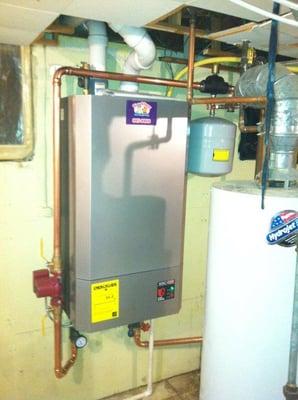 Conversion to wall mounted condensing high efficiency boiler