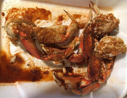 Dungeness crabs come mild, medium or spicy. Pictured are spicy.