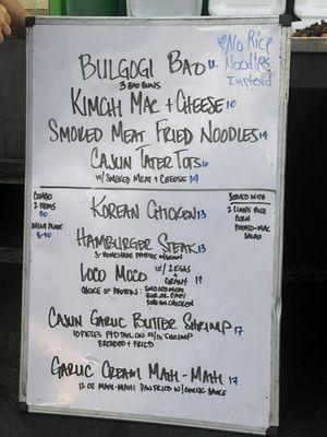 Menu at What The Truck event in June 2024