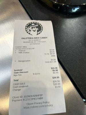 Receipt/pricing