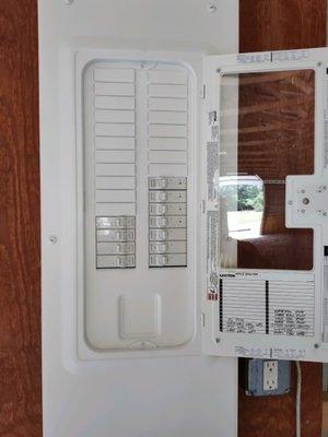 New Leviton panel with the clear door installed. No more opening the door to see if there is a breaker tripped.