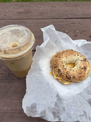 Iced latte and vegan sandwich.