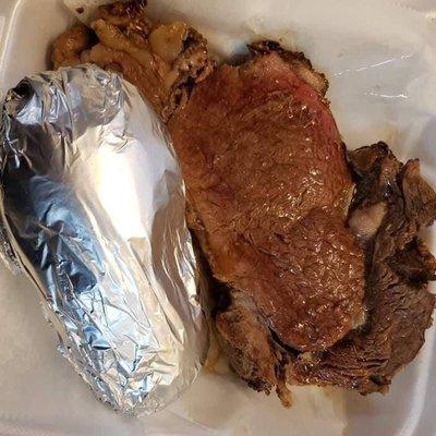 Prime rib, baked potato