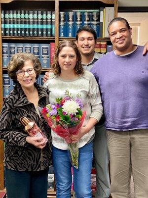 Another Happy Client, she brought us flowers, and chocolates to express her gratitude for helping her and her husband legalize.