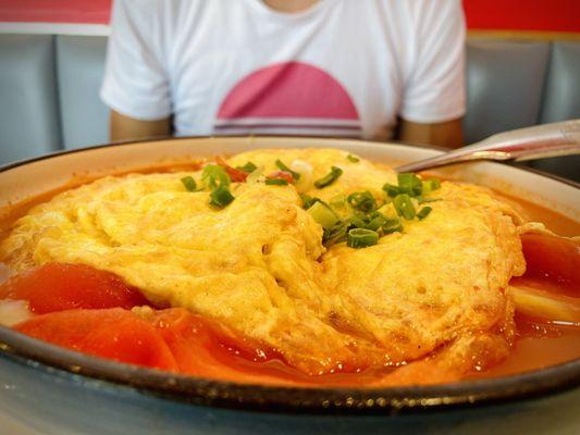 Egg with Tomato over Knife Cut Noodles