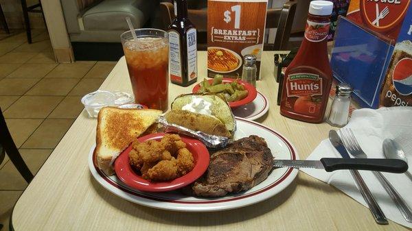 Ribeye Steak and Shrimp dinner.  Food was great as well as service, no complaints.