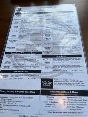 Tap list menu