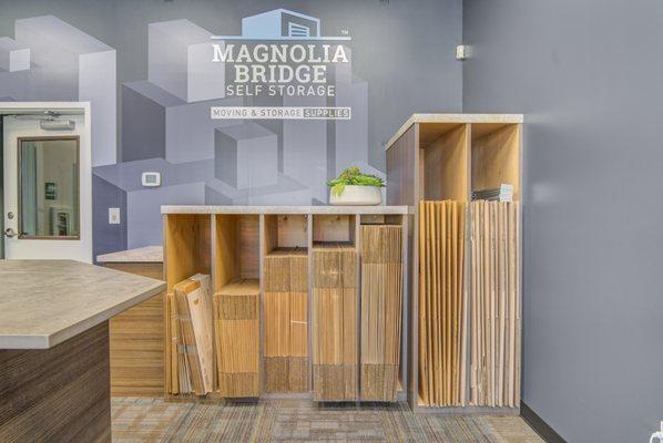 A variety of moving and packing supplies, including boxes, are sold at Magnolia Bridge Self Storage.