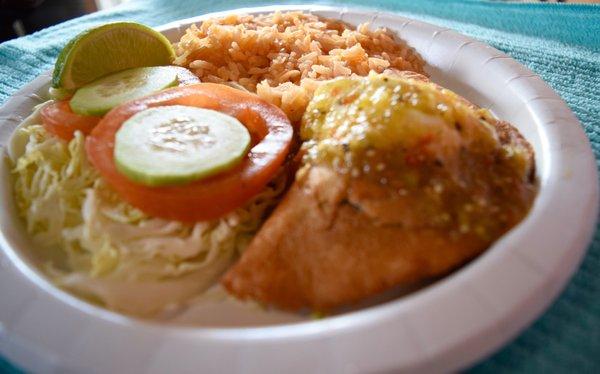 Fried quesadilla with spanish rice