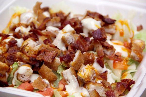 Chicken & Bacon Salad w/ Blue Cheese & Buffalo Sauce.