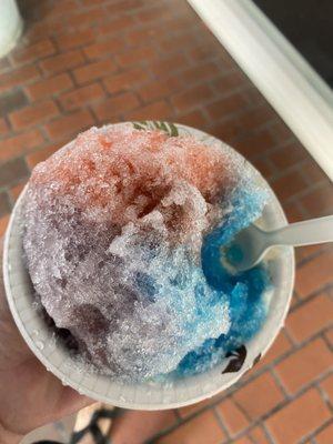 Vanilla, grape, and Hawaiian Punch flavored shave ice with vanilla ice cream.