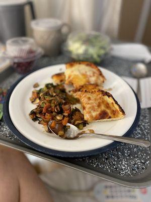 Room Service menu Cheese Pizza w side of veggies -- so good together!