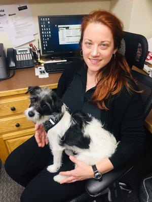 Courtney & Scruffy in the office...working like a dog!