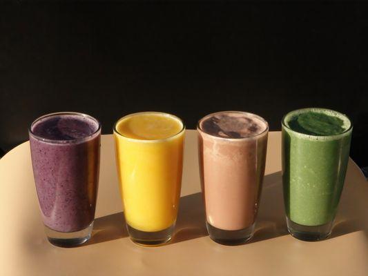 The Smoothie Line-Up!

- Peanut Butter Berry Time
- Citrus Got Real
- Choc Full of Secrets
- Clean & Green Goddess