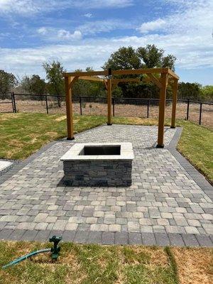 Paver Patio + Custom Fire-pit with Pergola