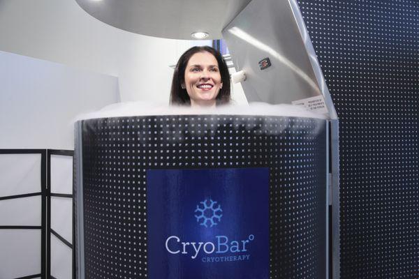 Owner Sara Latham in the whole body cryotherapy sauna.