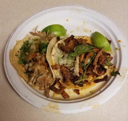 Al pastor and carnitas tacos