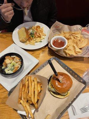 Cajun shrimp pasta & Black Bean & Veggie Burger