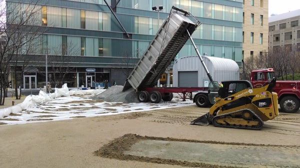 The process of building an ice rink begins