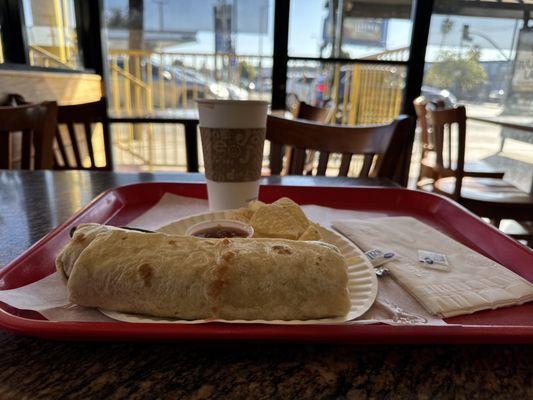 Chile Relleno Burrito and a coffee