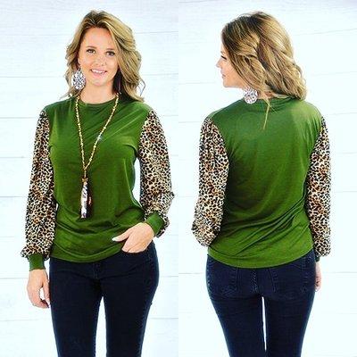 Olive green with leopard sleeves