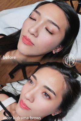 Before and After our Signature K-Drama Brows Service. Korean Permanent Makeup is now available in Hawaii.