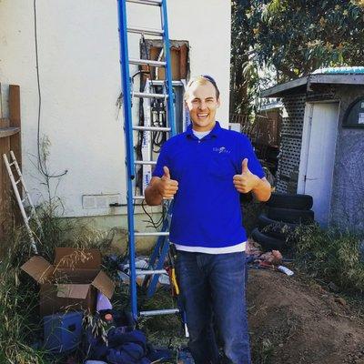 Jake starting a main panel upgrade with Dave in Chula Vista. Two thumbs up!