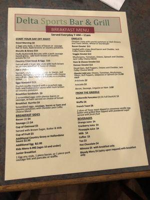 Breakfast menu